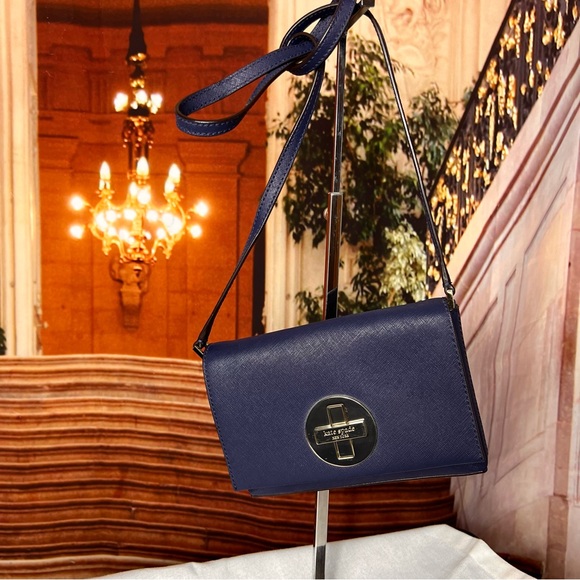 Authentic Kate Spade Navy Blue Leather Astor Court Flap Crossbody Bag excellent - Picture 15 of 15